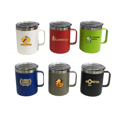 14oz Stainless double wall mug with handle and lid
